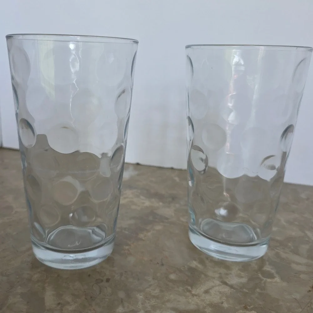 Set of‎ Two Libby Clear Glass Textured Bubble Poka A Dot Tall Drinking Glasses